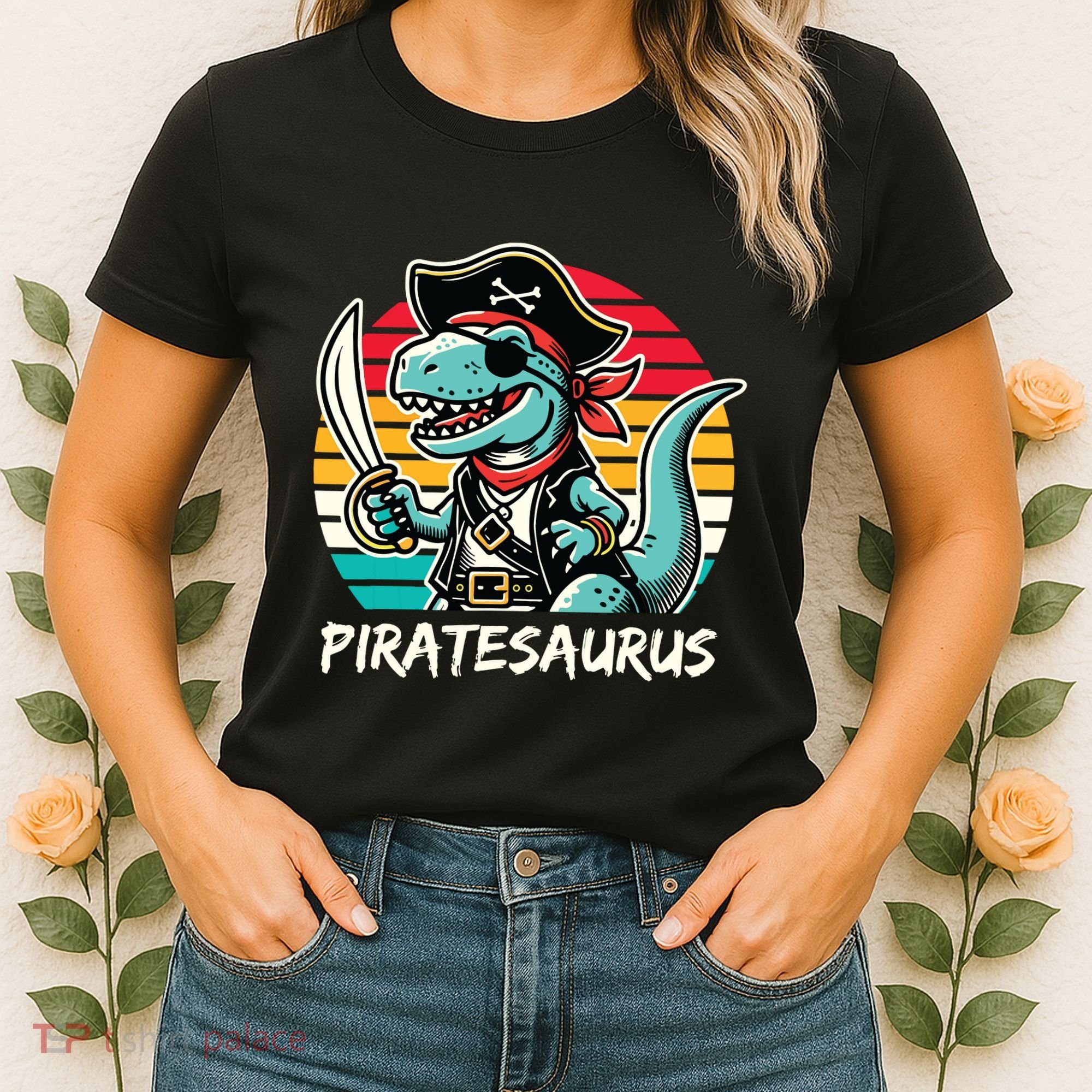 Retro Dinosaur T Rex Pirate Costume Piratesaurus Women's T-Shirt