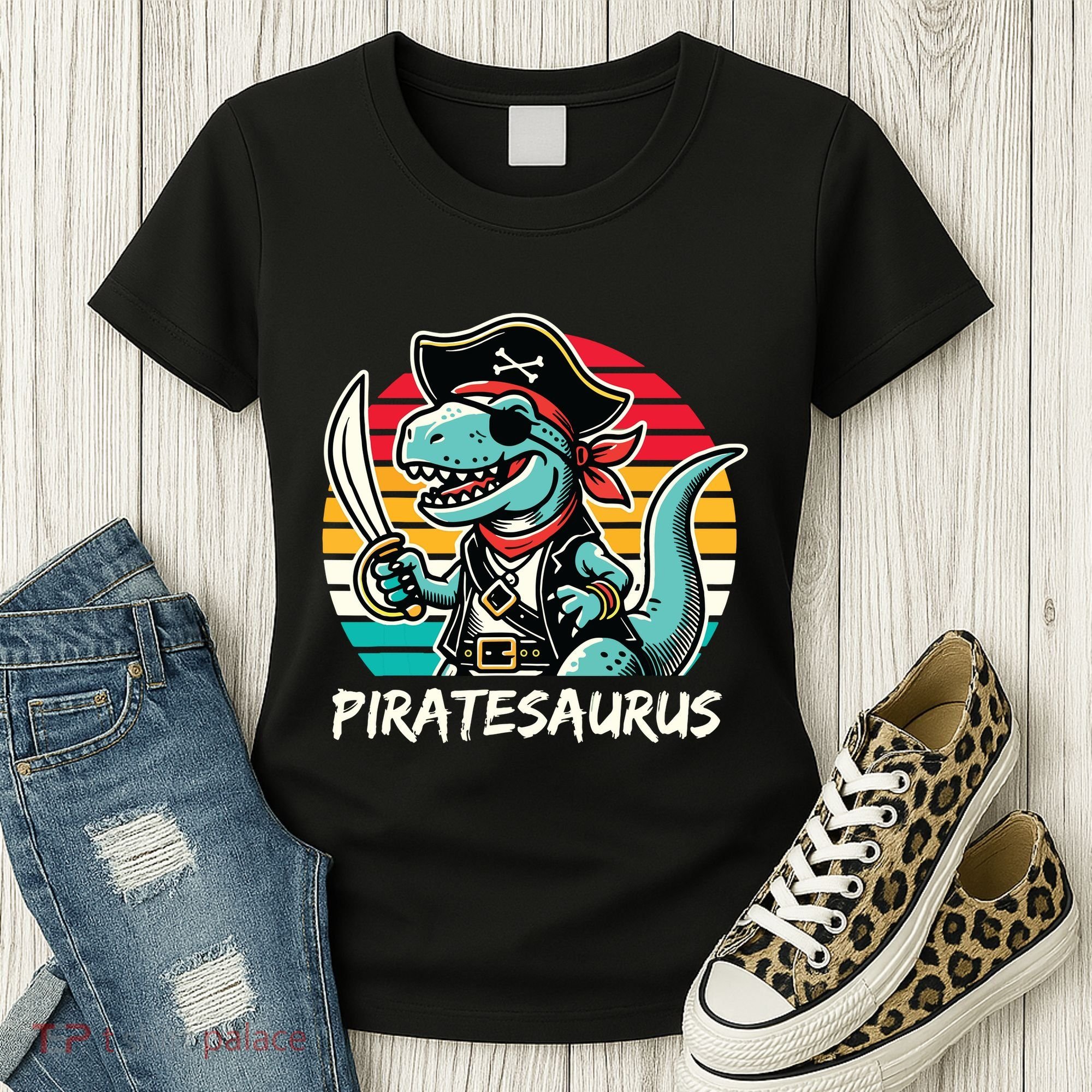 Retro Dinosaur T Rex Pirate Costume Piratesaurus Women's T-Shirt