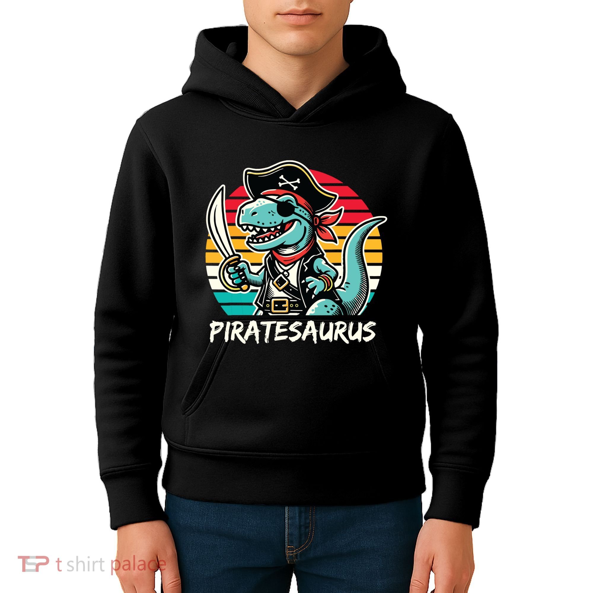 Retro Dinosaur T Rex Pirate Costume Piratesaurus Kids Hoodie
