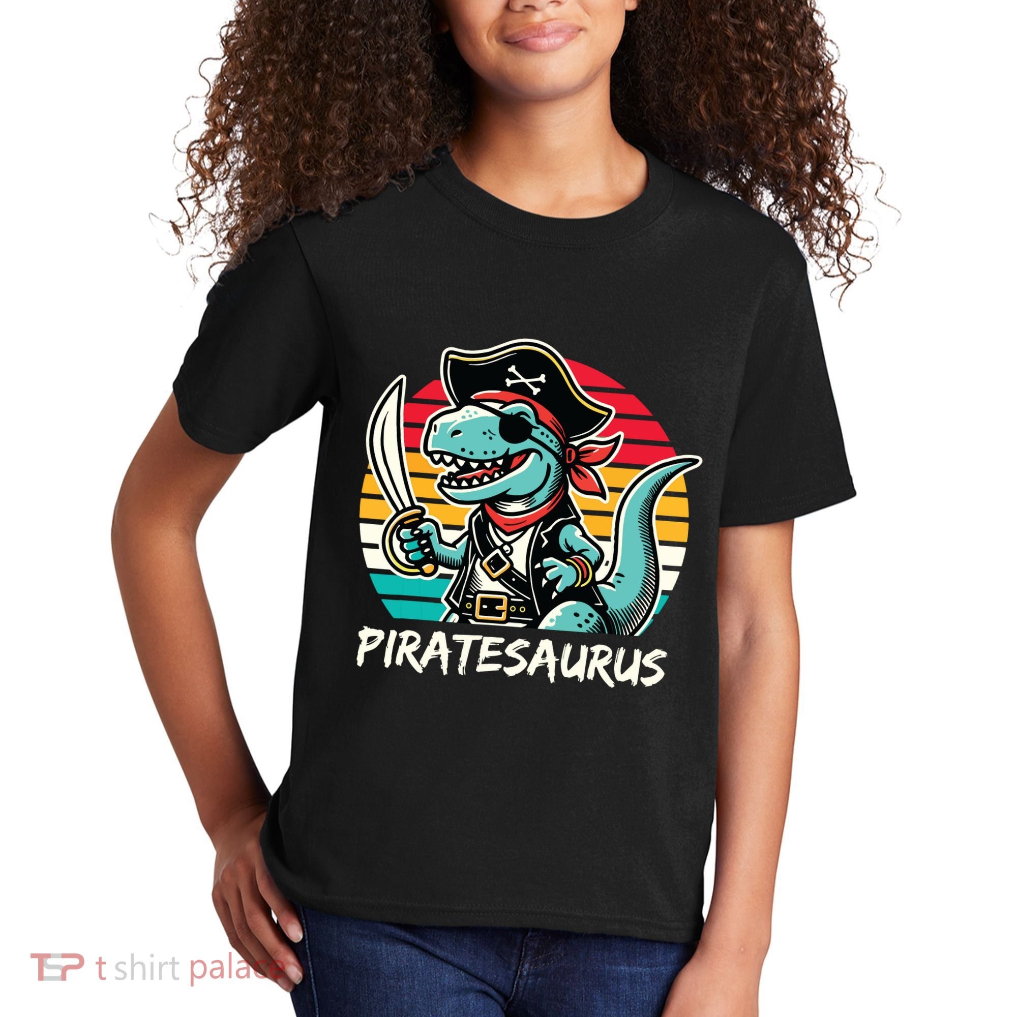 Retro Dinosaur T Rex Pirate Costume Piratesaurus Kids T-Shirt