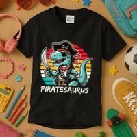 Retro Dinosaur T Rex Pirate Costume Piratesaurus Kids T-Shirt thumb 3