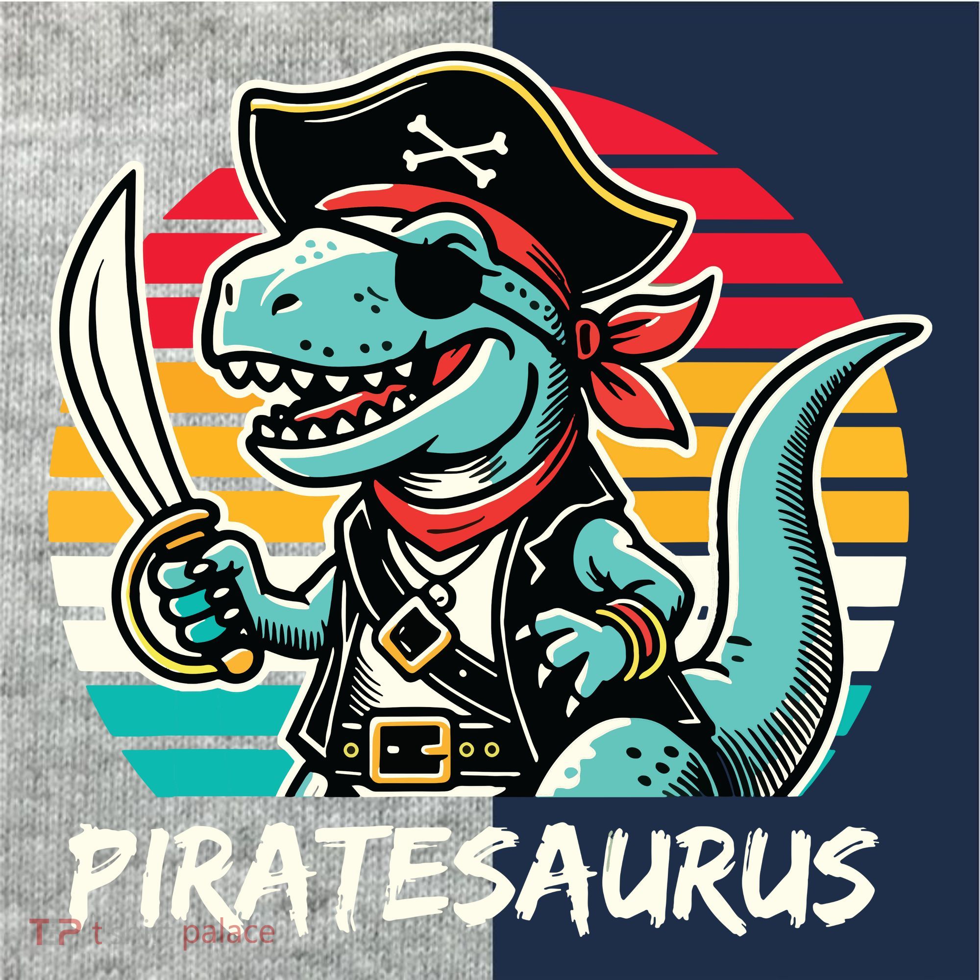 Retro Dinosaur T Rex Pirate Costume Piratesaurus Kids Colorblock Raglan Jersey