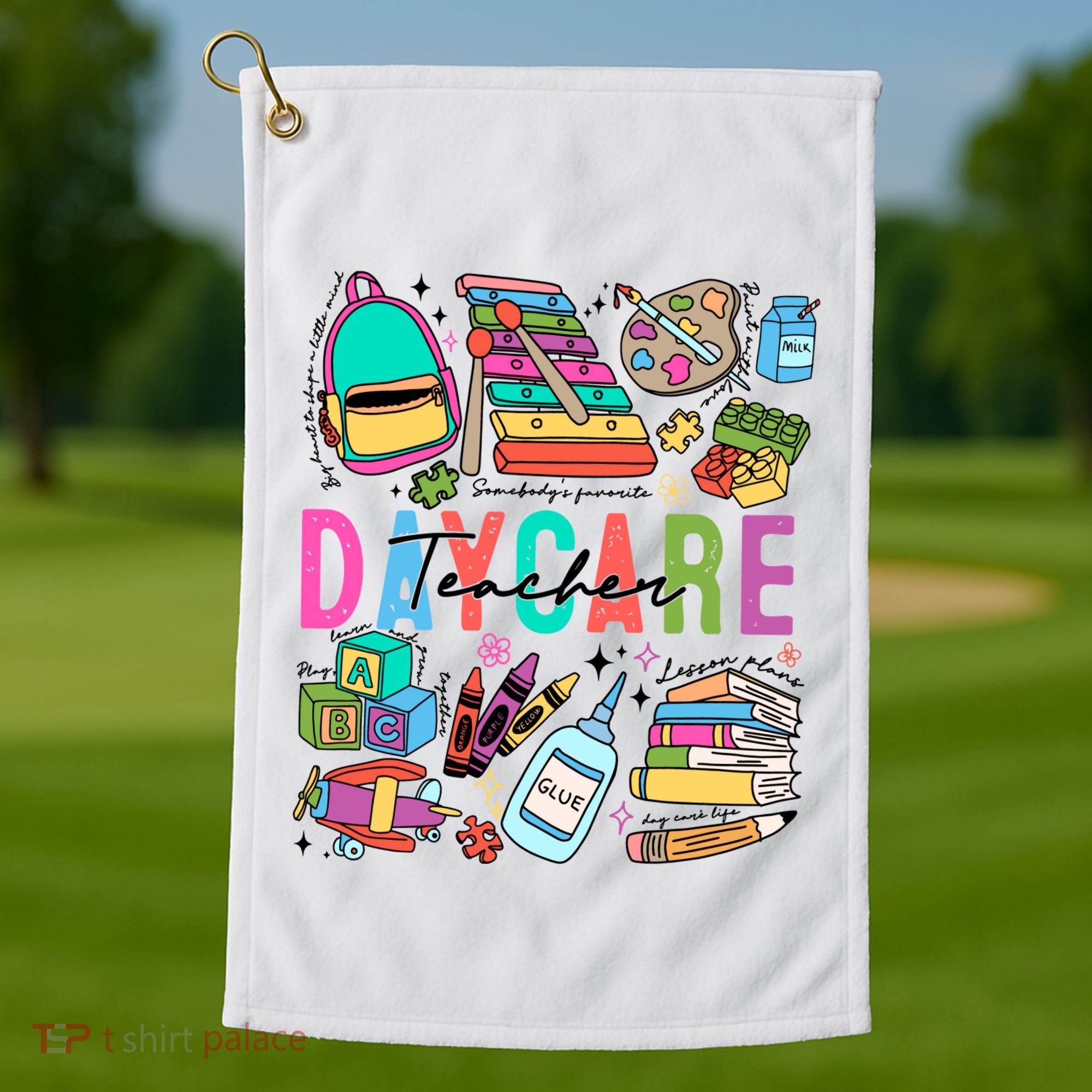 Retro Daycare Teacher Somebody Favorite Golf Towel