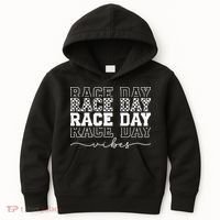 Race Day Vibes Checkered Coquette Bow Car Racing Race Day Kids Hoodie thumb 0