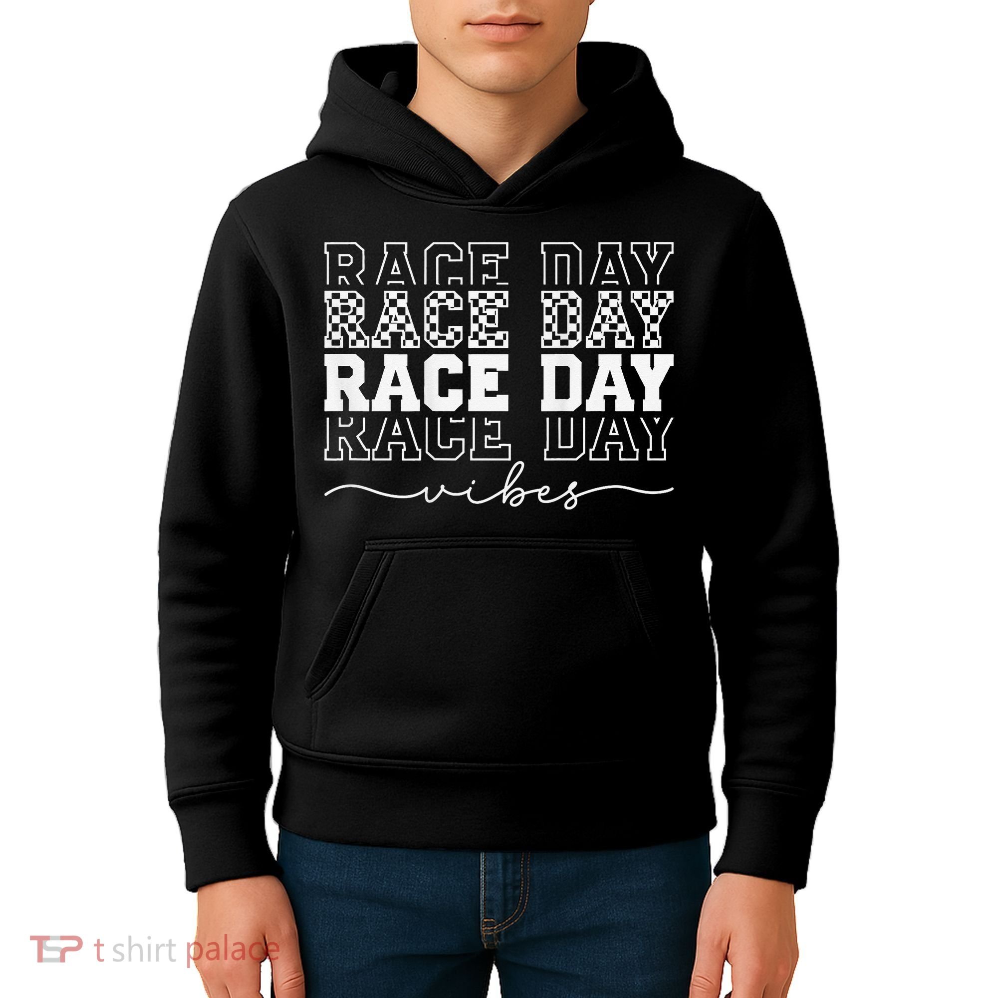 Race Day Vibes Checkered Coquette Bow Car Racing Race Day Kids Hoodie
