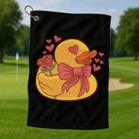 Rubber Duck Valentines Day Rose Cute Golf Towel thumb 1