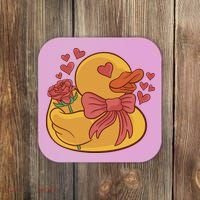 Rubber Duck Valentines Day Rose Cute Coaster thumb 0