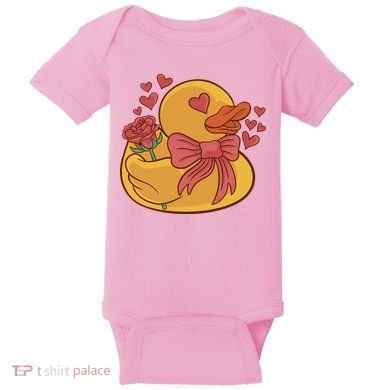 Rubber Duck Valentines Day Rose Cute Baby Bodysuit