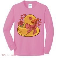 Rubber Duck Valentines Day Rose Cute Kids Long Sleeve Shirt thumb 0