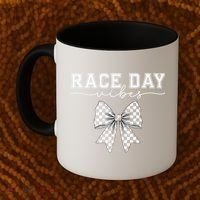Race Day Vibes Checkered Coquette Bow Car Racing Race Day Coffee Mug thumb 2