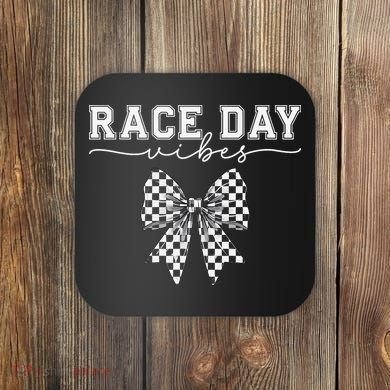 Race Day Vibes Checkered Coquette Bow Car Racing Race Day Coaster