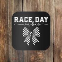 Race Day Vibes Checkered Coquette Bow Car Racing Race Day Coaster thumb 0