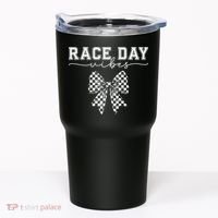 Race Day Vibes Checkered Coquette Bow Car Racing Race Day Tumbler thumb 0