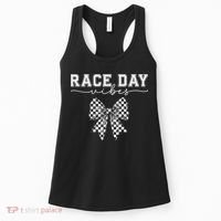 Race Day Vibes Checkered Coquette Bow Car Racing Race Day Women's Tank Top thumb 0