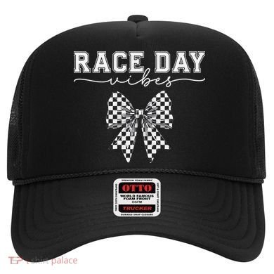 Race Day Vibes Checkered Coquette Bow Car Racing Race Day Hat