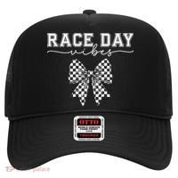 Race Day Vibes Checkered Coquette Bow Car Racing Race Day Hat thumb 0