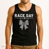 Race Day Vibes Checkered Coquette Bow Car Racing Race Day Tank Top thumb 3