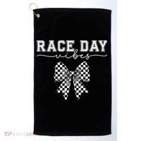 Race Day Vibes Checkered Coquette Bow Car Racing Race Day Golf Towel thumb 0