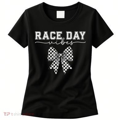 Race Day Vibes Checkered Coquette Bow Car Racing Race Day Women's T-Shirt