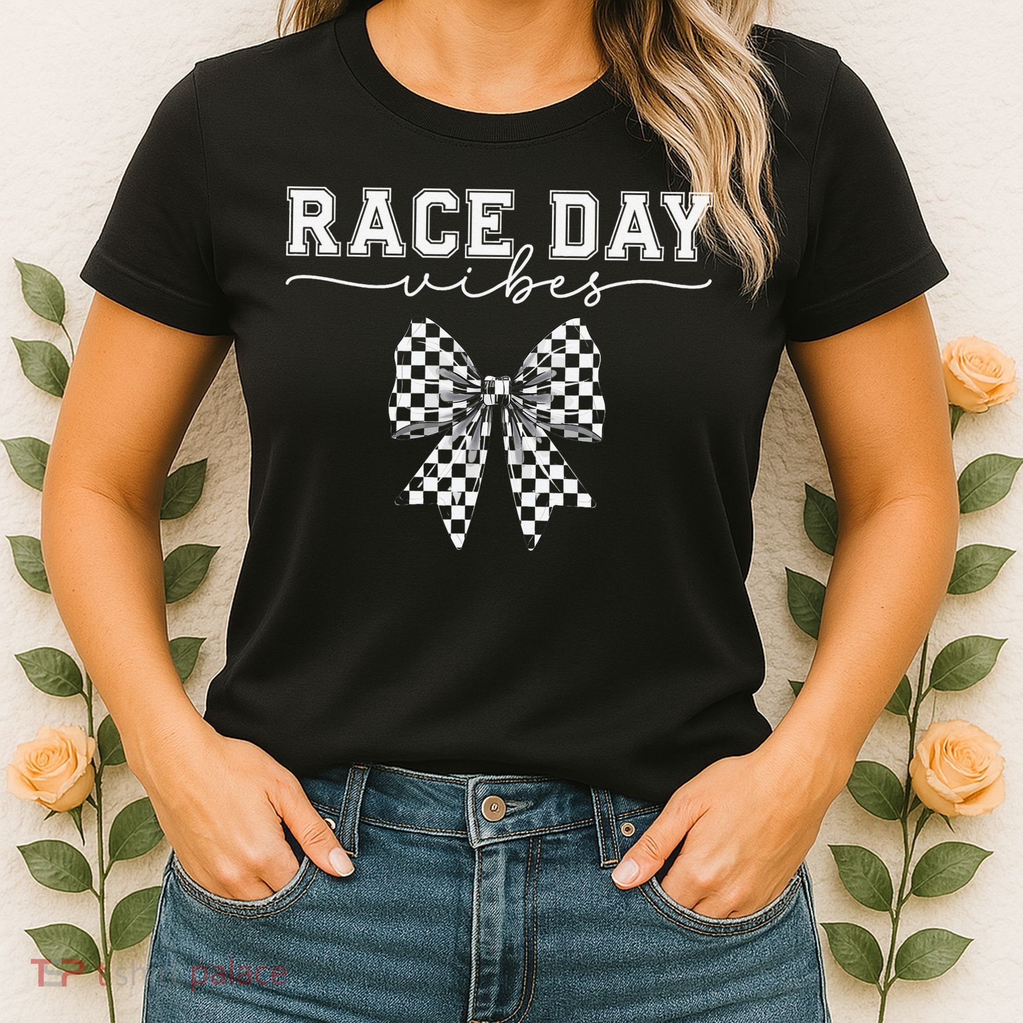 Race Day Vibes Checkered Coquette Bow Car Racing Race Day Women's T-Shirt
