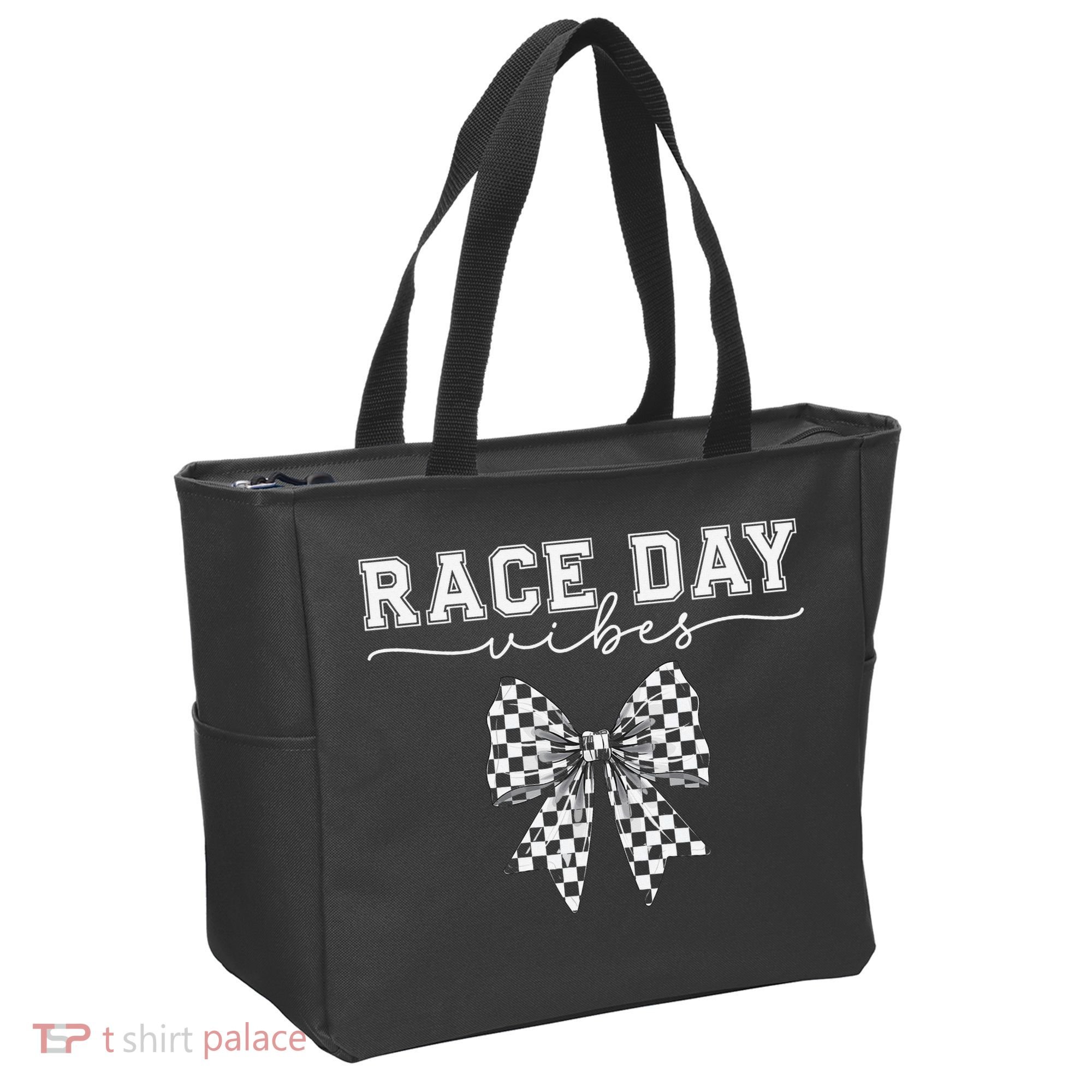 Race Day Vibes Checkered Coquette Bow Car Racing Race Day Tote Bag