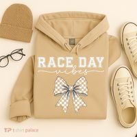 Race Day Vibes Checkered Coquette Bow Car Racing Race Day Hoodie thumb 4