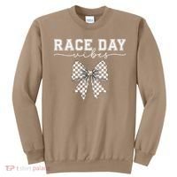 Race Day Vibes Checkered Coquette Bow Car Racing Race Day Sweatshirt thumb 0