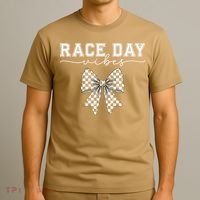 Race Day Vibes Checkered Coquette Bow Car Racing Race Day T-Shirt thumb 3