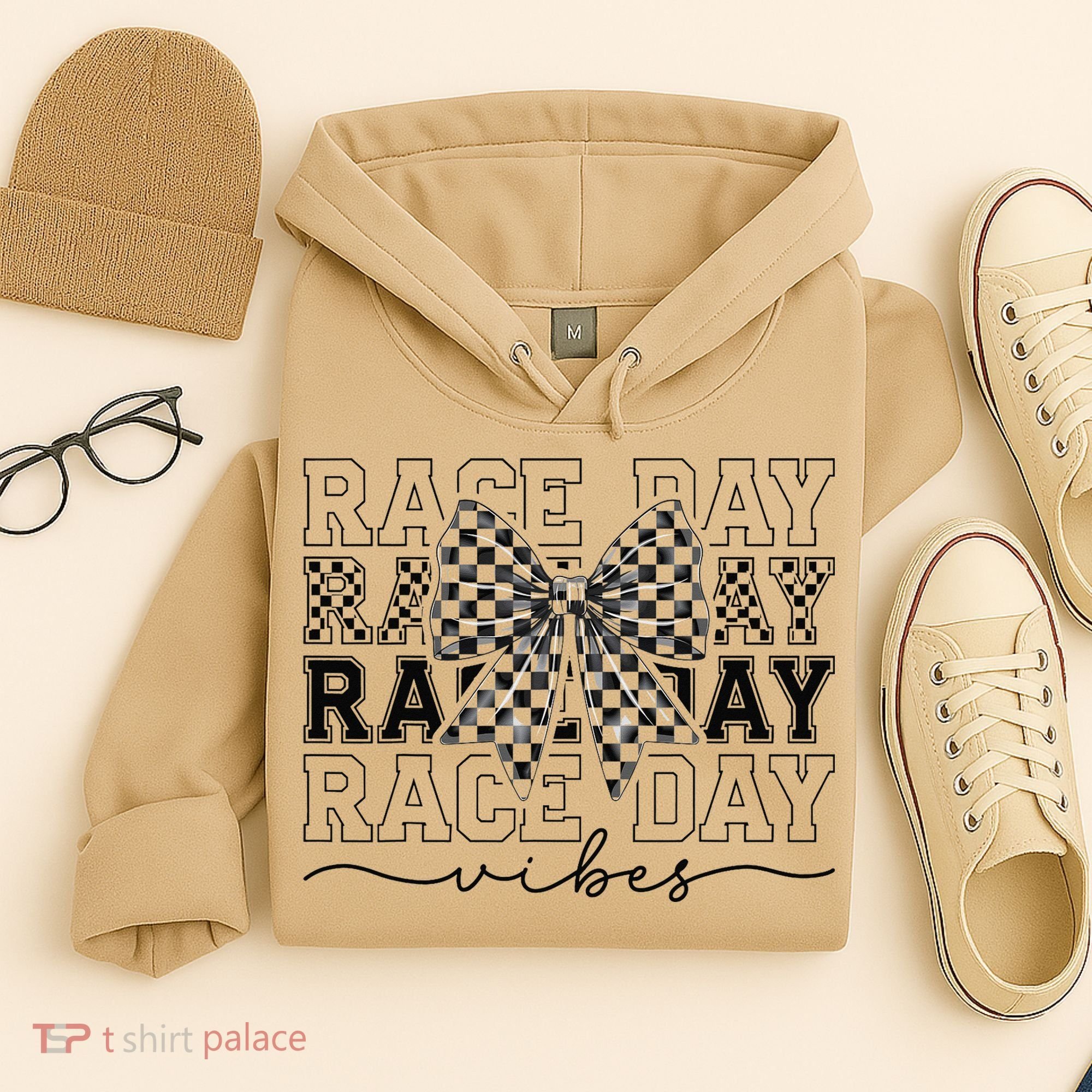 Race Day Vibes Checkered Coquette Bow Car Racing Race Day Hoodie