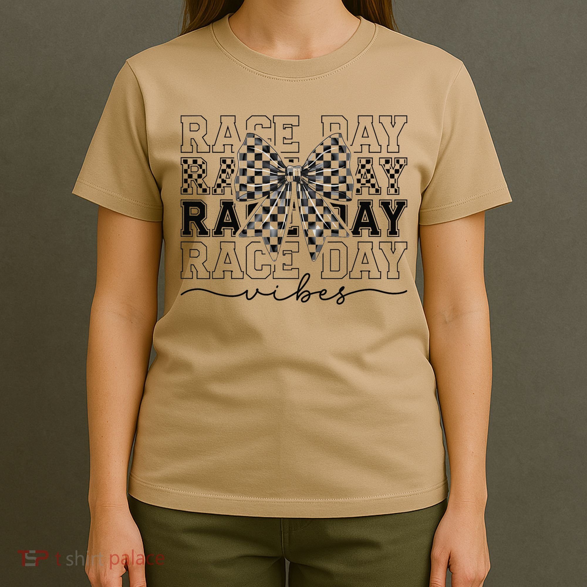 Race Day Vibes Checkered Coquette Bow Car Racing Race Day T-Shirt