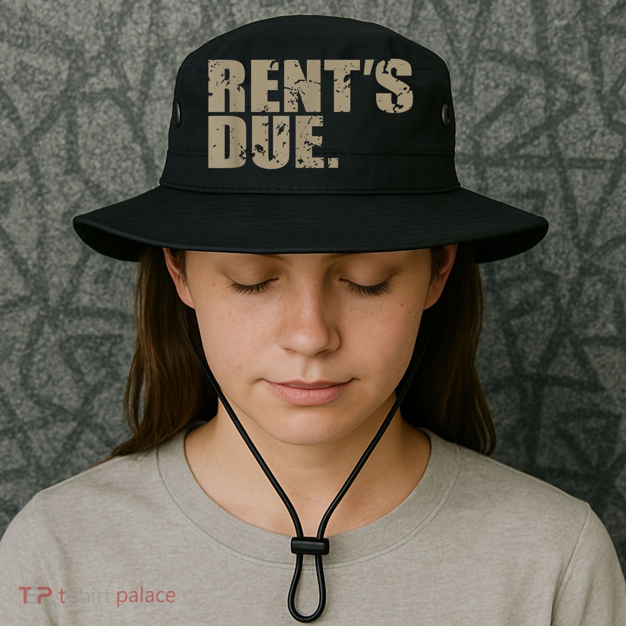 Rent's Due Work Hard Bodybuilder Weightlifting Distressed Bucket Hat