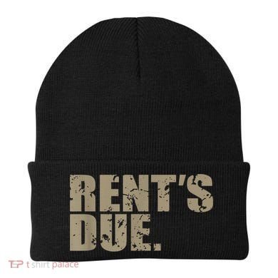 Rent's Due Work Hard Bodybuilder Weightlifting Distressed Beanie