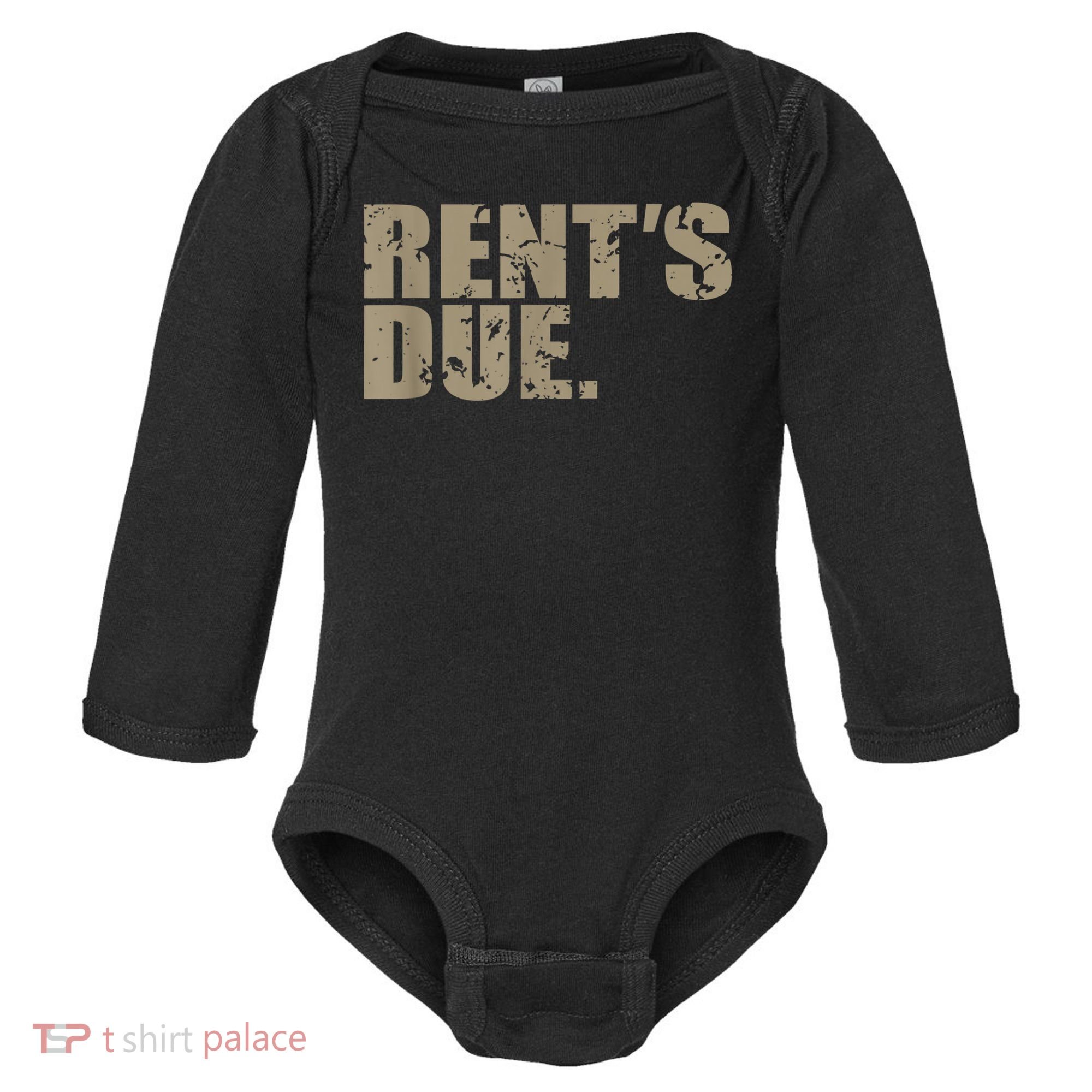 Rent's Due Work Hard Bodybuilder Weightlifting Distressed Baby Long Sleeve Bodysuit