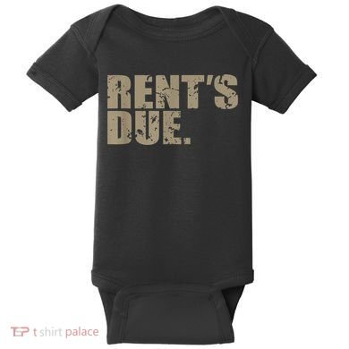 Rent's Due Work Hard Bodybuilder Weightlifting Distressed Baby Bodysuit