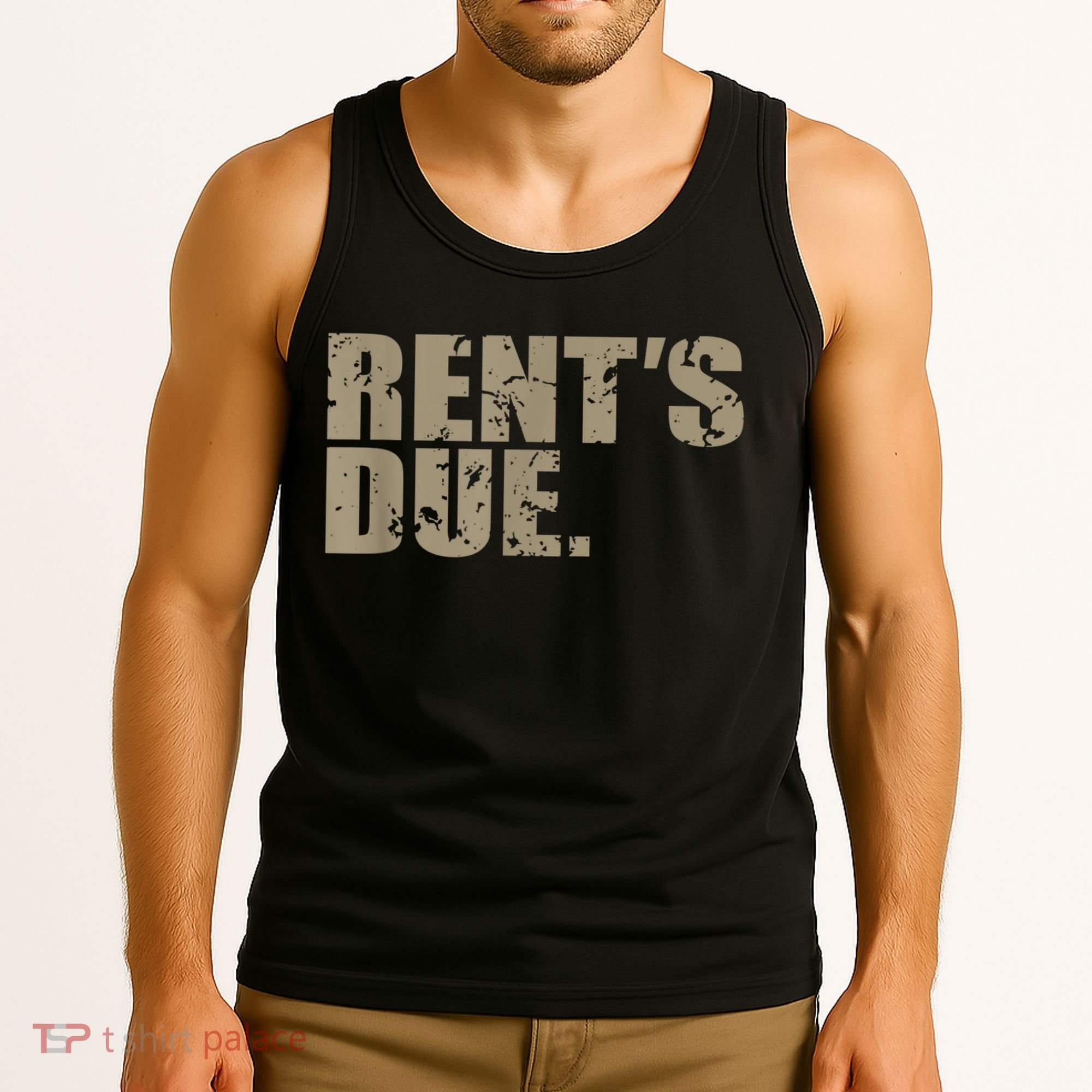 Rent's Due Work Hard Bodybuilder Weightlifting Distressed Tank Top