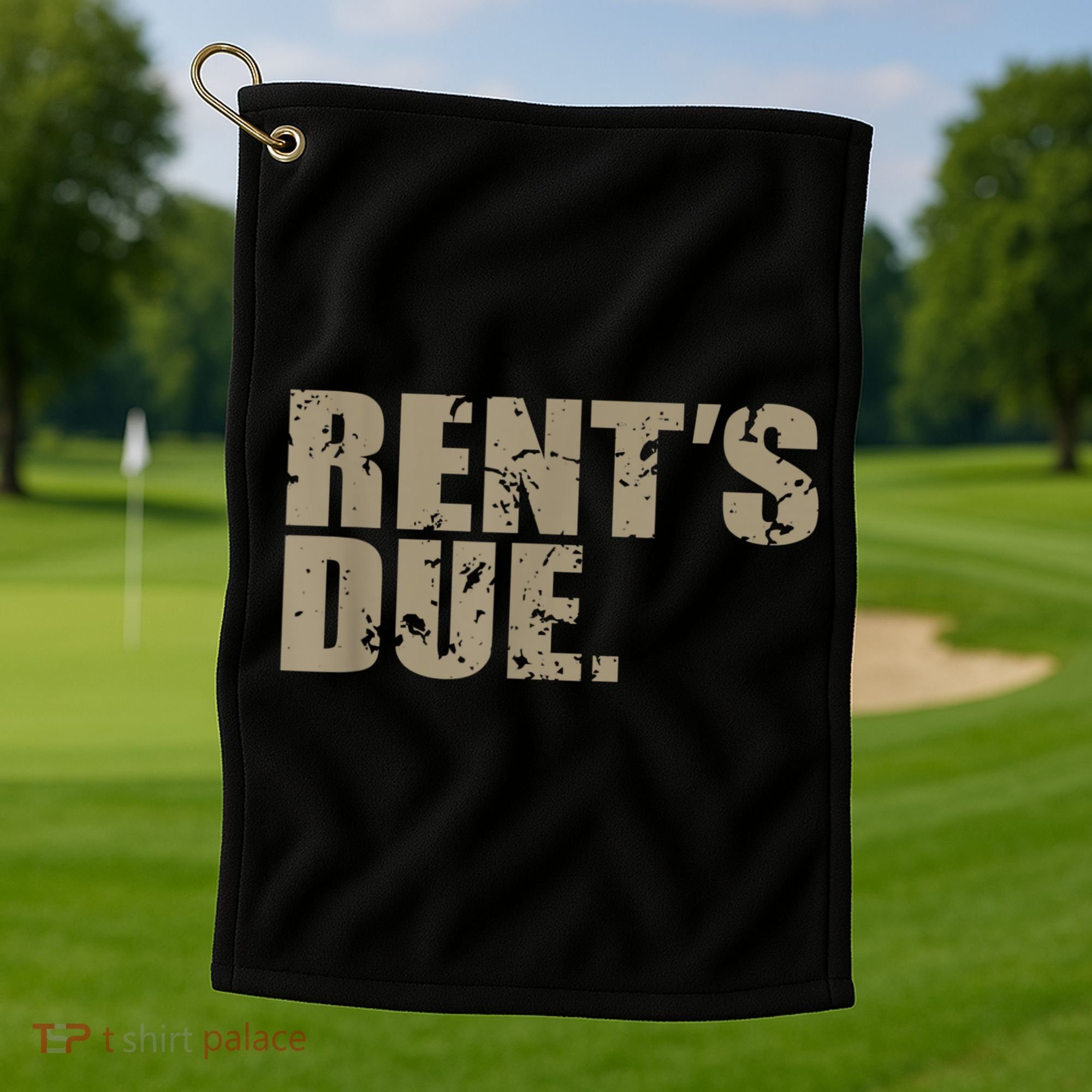 Rent's Due Work Hard Bodybuilder Weightlifting Distressed Golf Towel