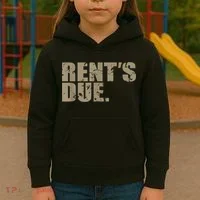Rent's Due Work Hard Bodybuilder Weightlifting Distressed Kids Hoodie thumb 3