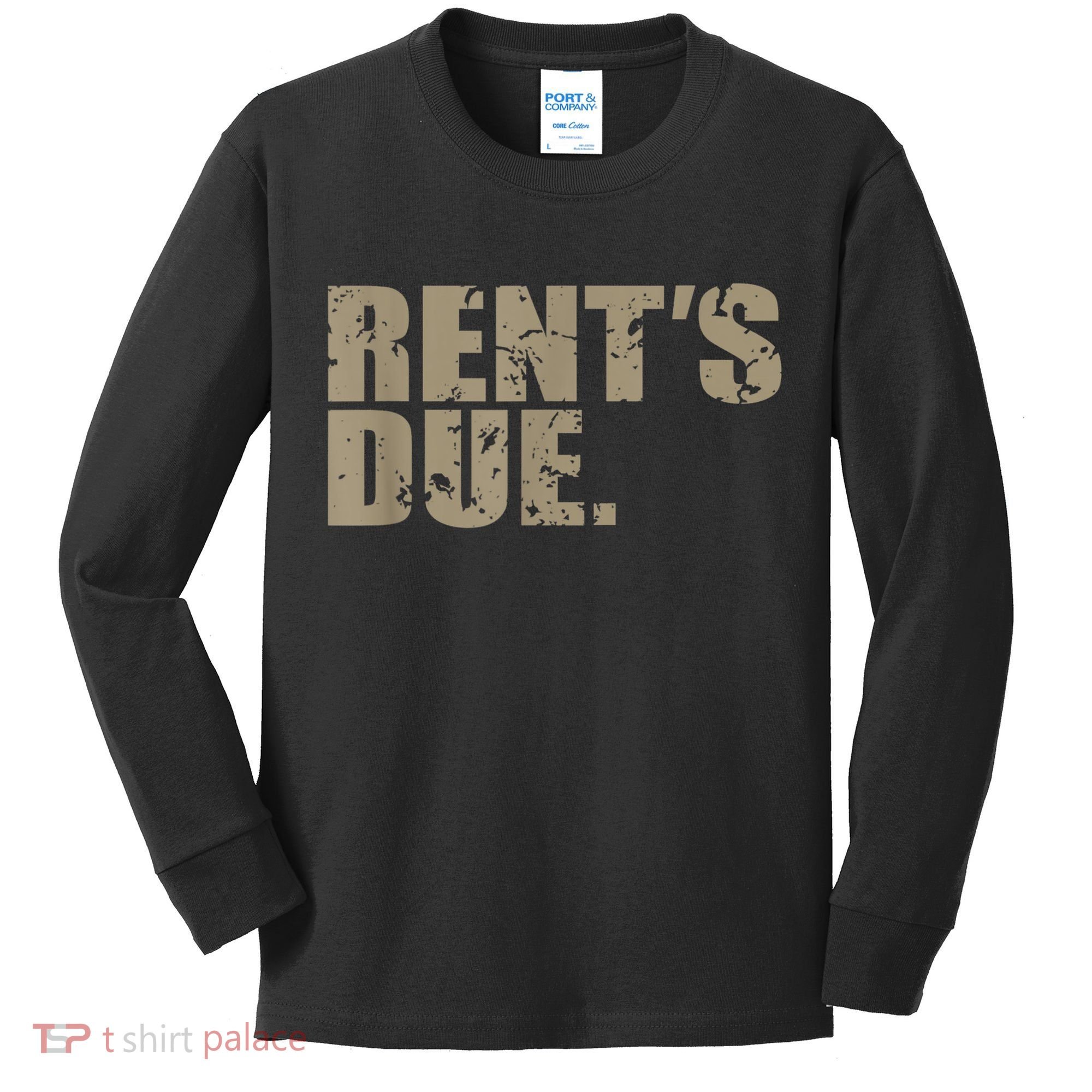 Rent's Due Work Hard Bodybuilder Weightlifting Distressed Kids Long Sleeve Shirt
