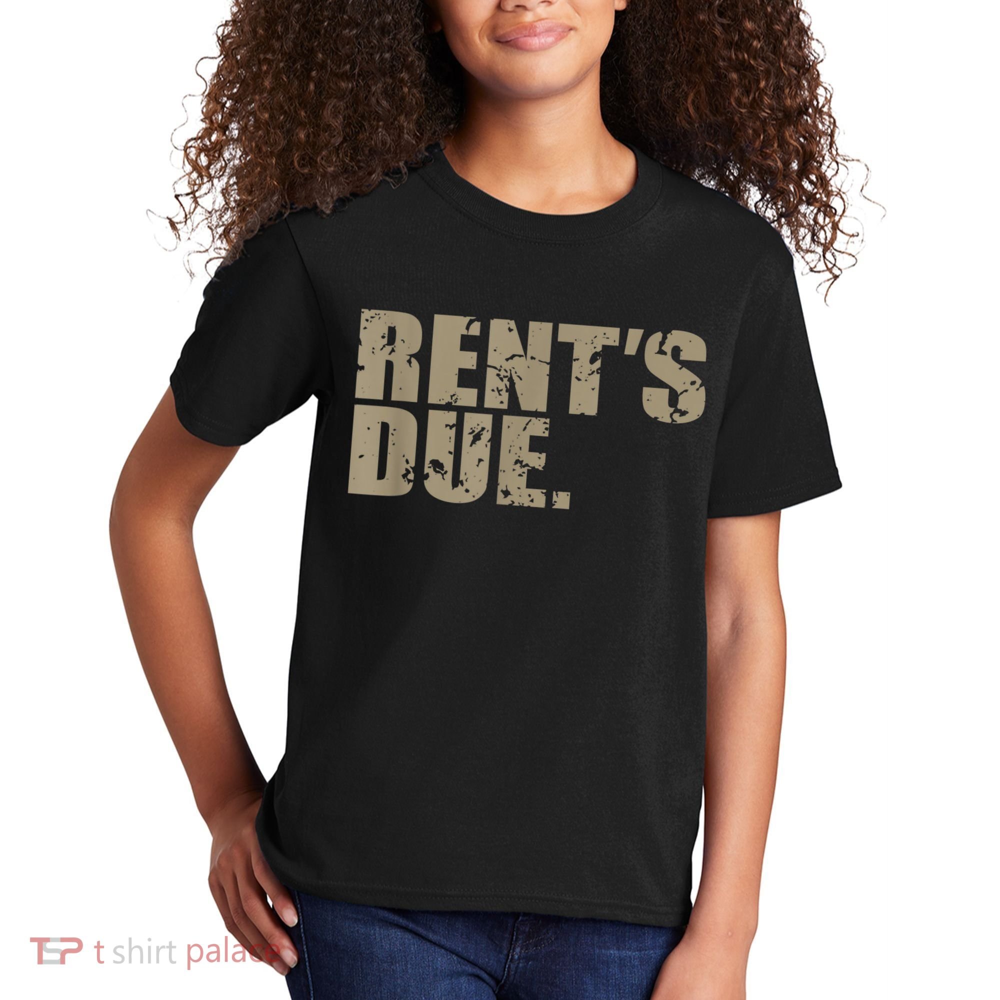 Rent's Due Work Hard Bodybuilder Weightlifting Distressed Kids T-Shirt