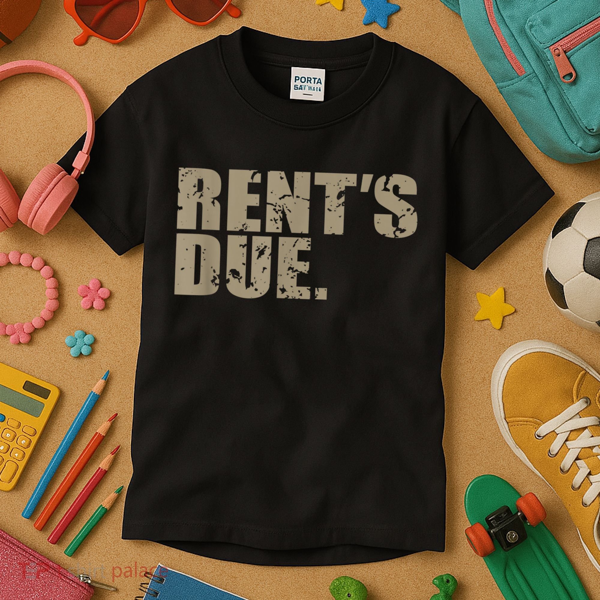 Rent's Due Work Hard Bodybuilder Weightlifting Distressed Kids T-Shirt