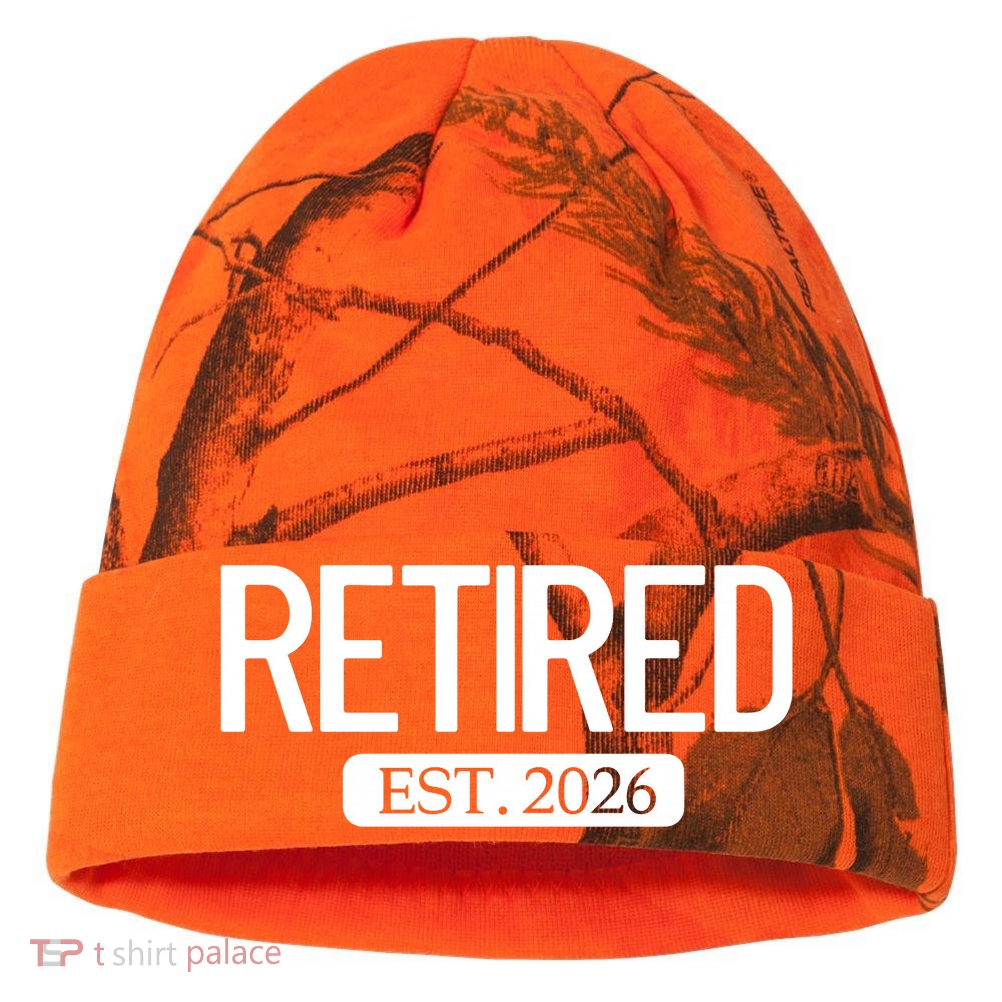 Retired Est. 2026 Work Retirement Gift Kati Licensed 12" Camo Cuffed Beanie