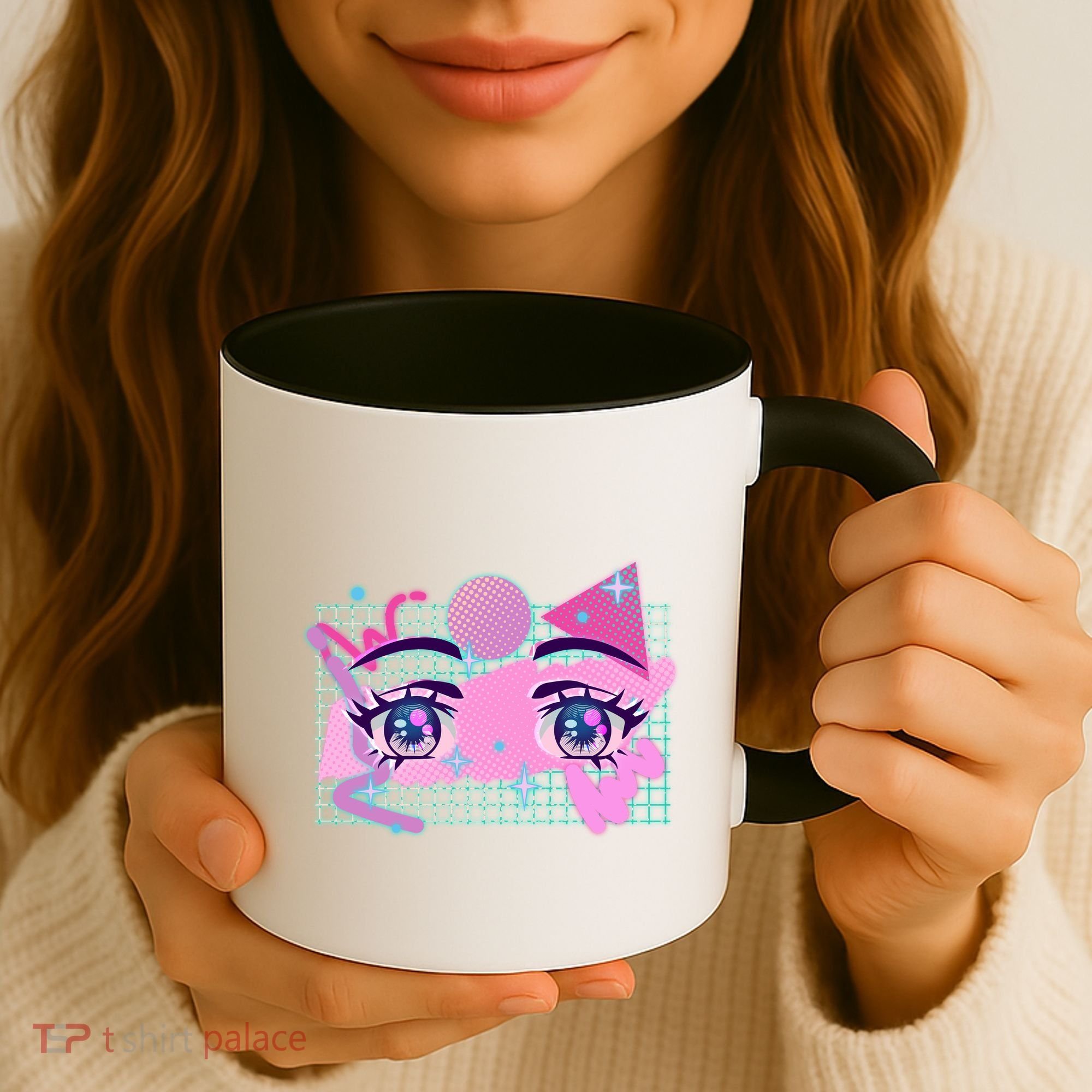 Retro Eighties 80's Pop Art Kawaii Anime Eyes Coffee Mug