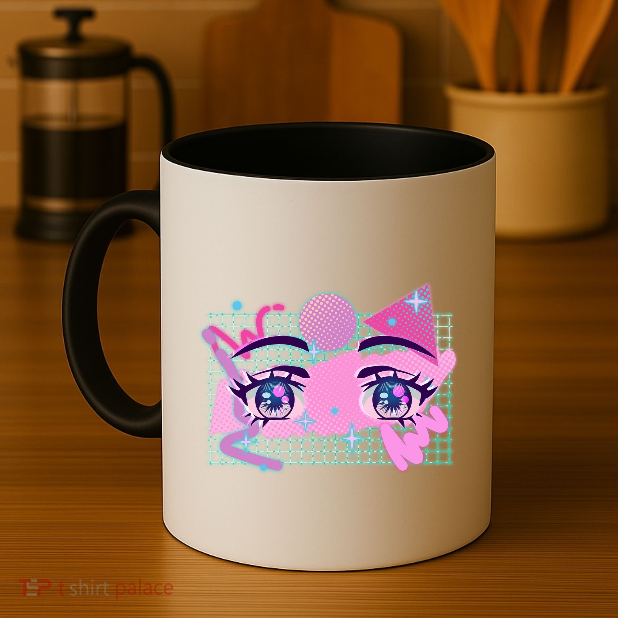 Retro Eighties 80's Pop Art Kawaii Anime Eyes Coffee Mug