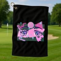 Retro Eighties 80's Pop Art Kawaii Anime Eyes Golf Towel thumb 1