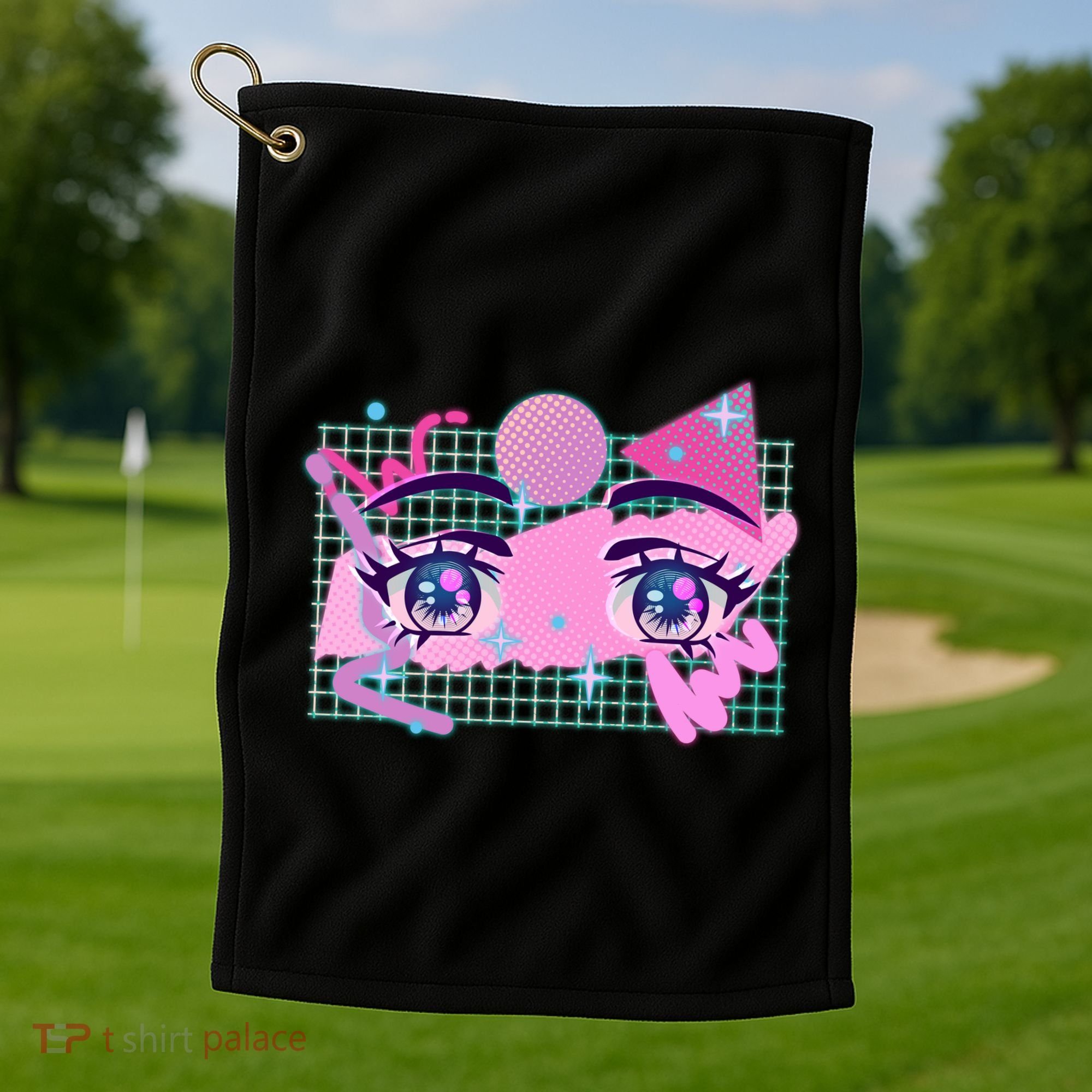 Retro Eighties 80's Pop Art Kawaii Anime Eyes Golf Towel