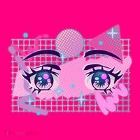 Retro Eighties 80's Pop Art Kawaii Anime Eyes Button thumb 1