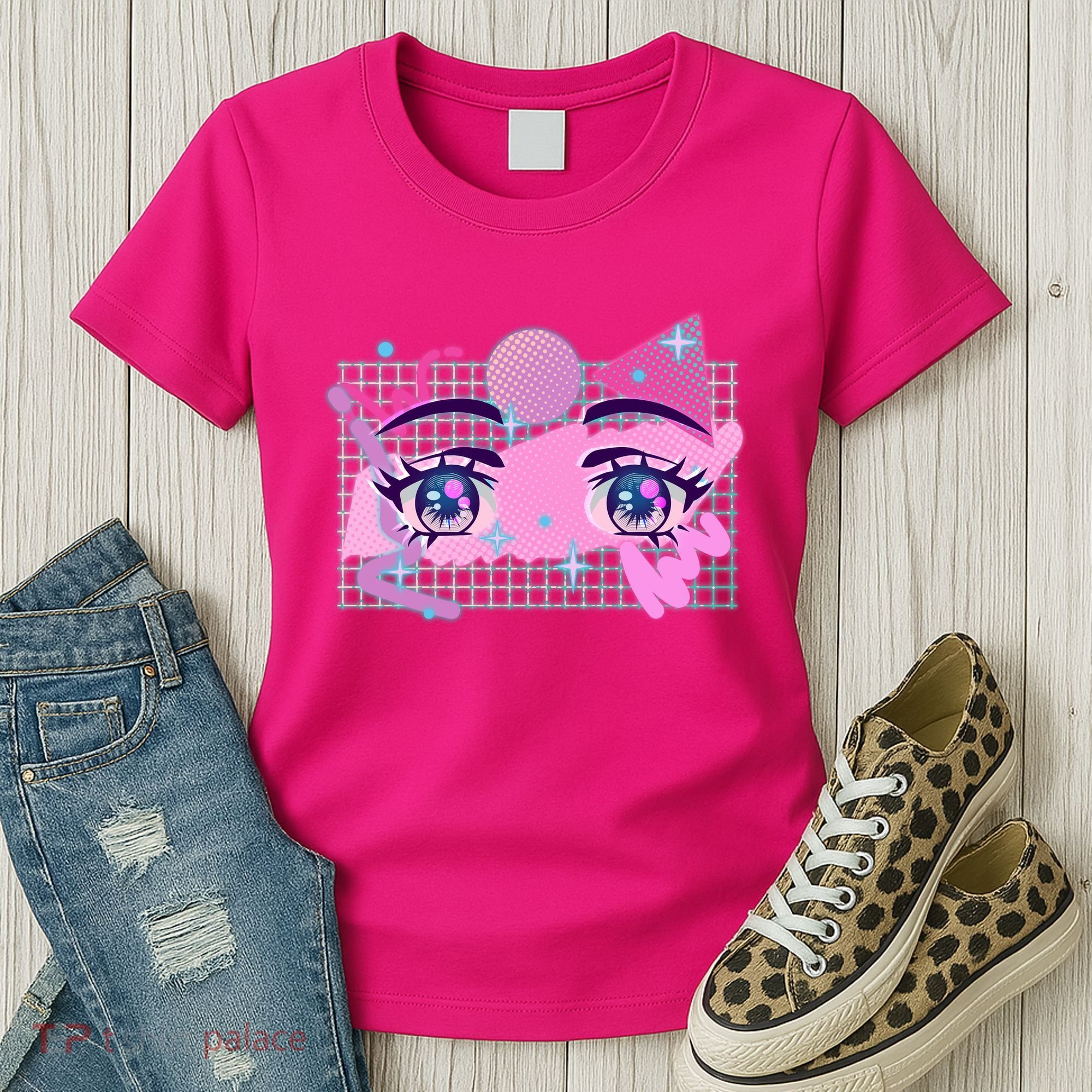 Retro Eighties 80's Pop Art Kawaii Anime Eyes Women's T-Shirt