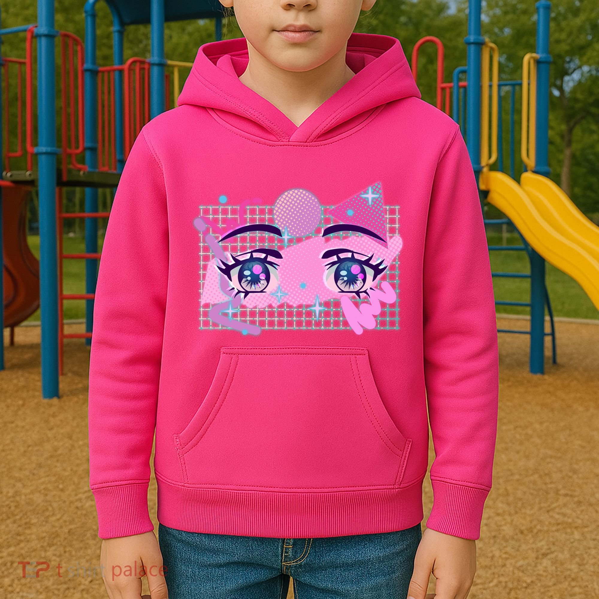Retro Eighties 80's Pop Art Kawaii Anime Eyes Kids Hoodie