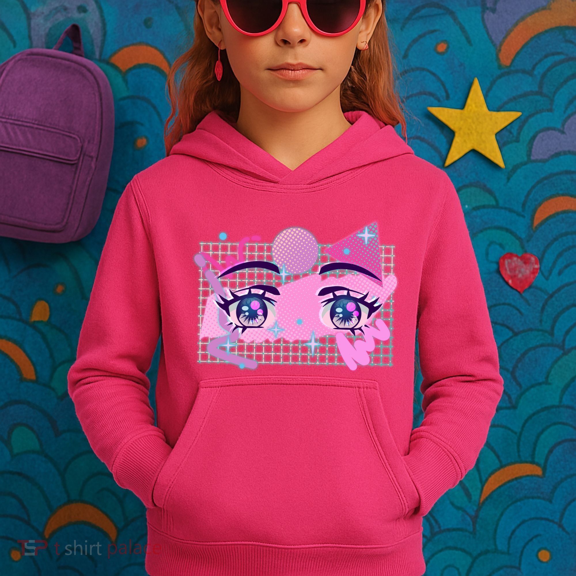 Retro Eighties 80's Pop Art Kawaii Anime Eyes Kids Hoodie