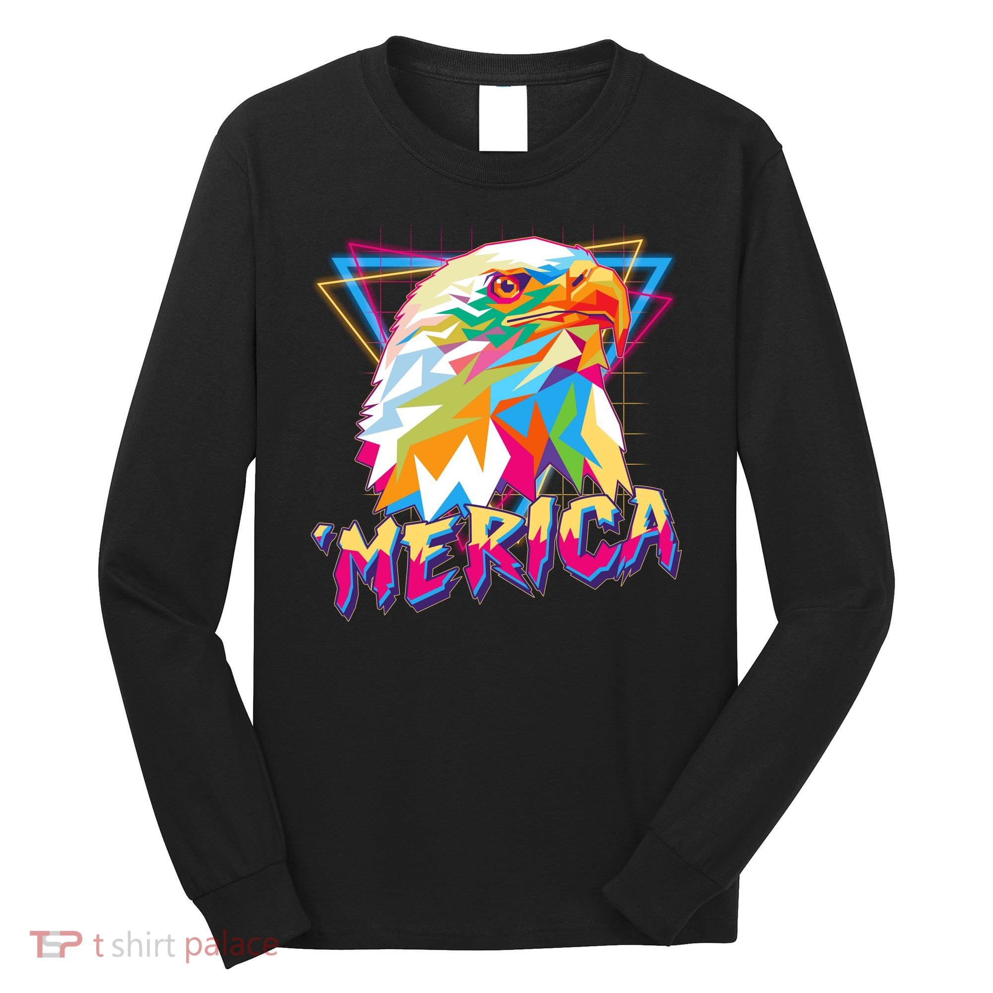 Retro Eighties 80's Merica Polygon Eagle Head Long Sleeve Shirt